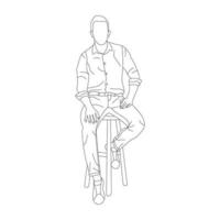 Man sitting on a chair line art with white background, illustration line drawing. vector