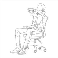 Man sitting on a chair line art with white background, illustration line drawing. vector