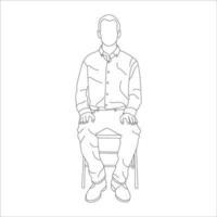 Man sitting on a chair line art with white background, illustration line drawing. vector