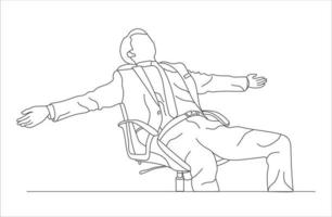 Man sitting on a chair line art with white background, illustration line drawing. vector