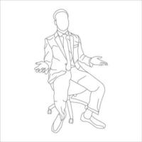 Man sitting on a chair line art with white background, illustration line drawing. vector