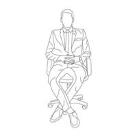 Man sitting on a chair line art with white background, illustration line drawing. vector