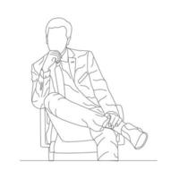 Man sitting on a chair line art with white background, illustration line drawing. vector