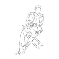 Man sitting on a chair line art with white background, illustration line drawing. vector