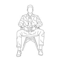 Man sitting on a chair line art with white background, illustration line drawing. vector