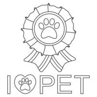 Logo with text i love pet. Award with ribbons. vector