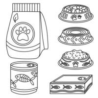 A set of elements for animals, cats, dogs, food, canned food, fish, a plate with feed. vector