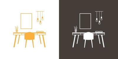 Desk anf chair. Furniture and interior design. Vector icon in flat style.