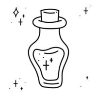 A magical potion in an unusually shaped vial. Doodle vector illustration, clipart.