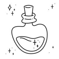 A magical potion in a vial of an interesting shape. Doodle vector illustration, clipart.