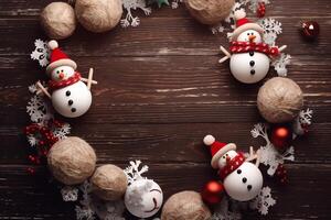 Christmas frame with snowmen and reindeer Christmas holiday photo