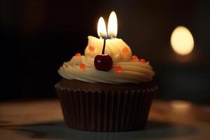 Candle Topped Cupcake photo