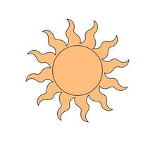 Retro groovy style twisted shiny sun. Psychedelic hippie old solar summer element. Abstract vintage hippy bright sticker. Trendy y2k pop culture or boho print design. Vector eps hipster sacral symbol