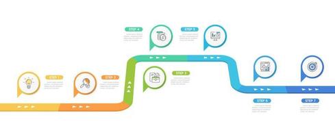 infografía modelo para negocio. 7 7 pasos moderno cronograma diagrama con la carretera viaje concepto, presentación vector infografía.