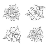 Hand drawn doodle flowers, Botanical Floral tropical branches doodle floral symbol, floral wreath, freehand daisy flower, design elements floral Coloring pages, and Floral vector illustration