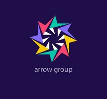 inward forming arrow group logo. Unique colors. Geometric creative logo template. vector