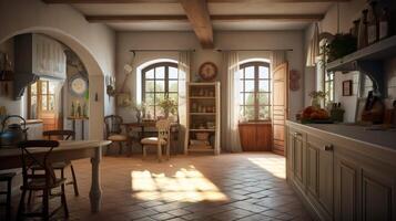 Design of a cozy living room interior in a modern Provence style. . photo