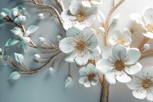3d Wallpaper With Jewelry Flowers On Tree photo