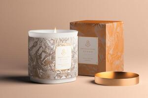Elevated Candle Mockup With Detailed Aesthetics In Boxed Form photo