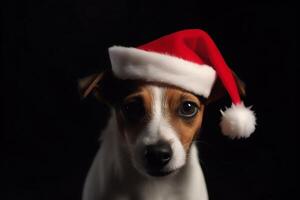 Jack Russell puppy Santadressed Christmas holiday photo