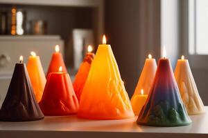 Volcano Shaped Scented Candles Are Lit photo