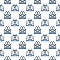 AI Brain and Laptop Computer vector colored seamless pattern