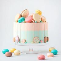 Festive macaron birthday cake. Creative dessert concept. photo