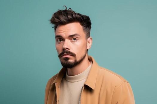 a man on solid color background with Pout face expression photo