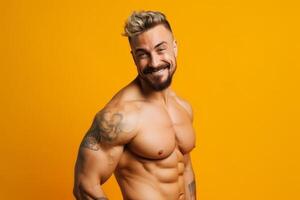 ai generativo retrato de un hermoso muscular hombre foto