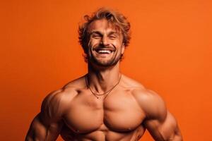 ai generativo retrato de un hermoso muscular hombre foto