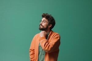 a Young man thinking an idea while looking up photo