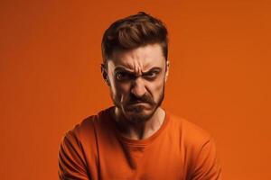 a man on solid color background photoshoot with Anger face experession photo