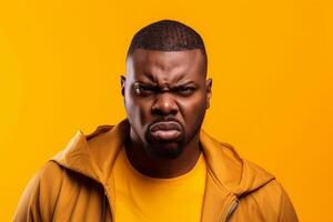 a man on solid color background photoshoot with Anger face experession photo