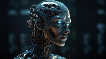 Cyborg on digital background represent artificial intelligence. photo