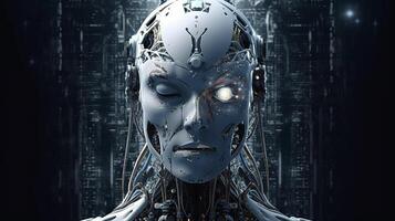 Cyborg on digital background represent artificial intelligence. photo