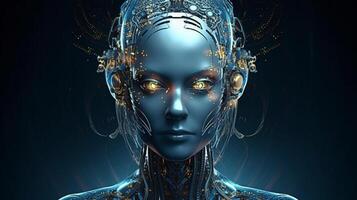 Cyborg with glowing brain. Artificial intelligence concept. photo