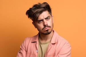 a man on solid color background with Pout face expression photo