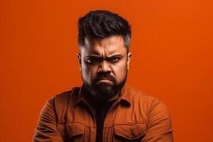 a man on solid color background photoshoot with Anger face experession photo