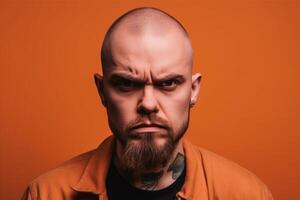 a man on solid color background photoshoot with Anger face experession photo