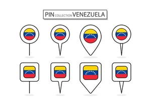 Set of flat pin Venezuela flag  icon in diverse shapes flat pin icon Illustration Design. vector