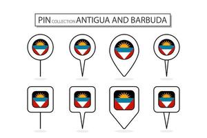 Set of flat pin Antigua and Barbuda flag  icon in diverse shapes flat pin icon Illustration Design. vector