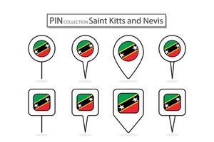 conjunto de plano alfiler Santo kitts y nevis bandera icono en diverso formas plano alfiler icono ilustración diseño. vector