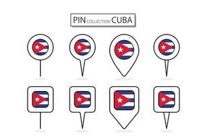 Set of flat pin Cuba flag  icon in diverse shapes flat pin icon Illustration Design. vector