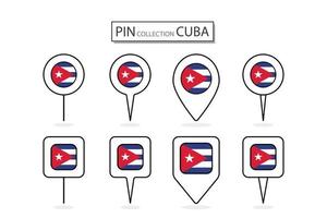 Set of flat pin Cuba flag  icon in diverse shapes flat pin icon Illustration Design. vector