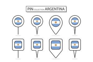 Set of flat pin Argentina flag  icon in diverse shapes flat pin icon Illustration Design. vector