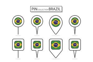 Set of flat pin Brazil flag  icon in diverse shapes flat pin icon Illustration Design. vector