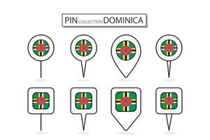 Set of flat pin Dominica flag  icon in diverse shapes flat pin icon Illustration Design. vector