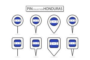 conjunto de plano alfiler Honduras bandera icono en diverso formas plano alfiler icono ilustración diseño. vector