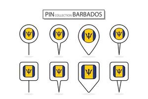 conjunto de plano alfiler barbados bandera icono en diverso formas plano alfiler icono ilustración diseño. vector