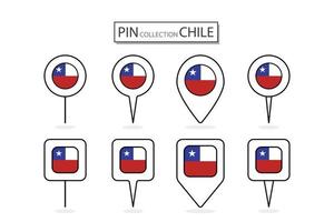 conjunto de plano alfiler Chile bandera icono en diverso formas plano alfiler icono ilustración diseño. vector